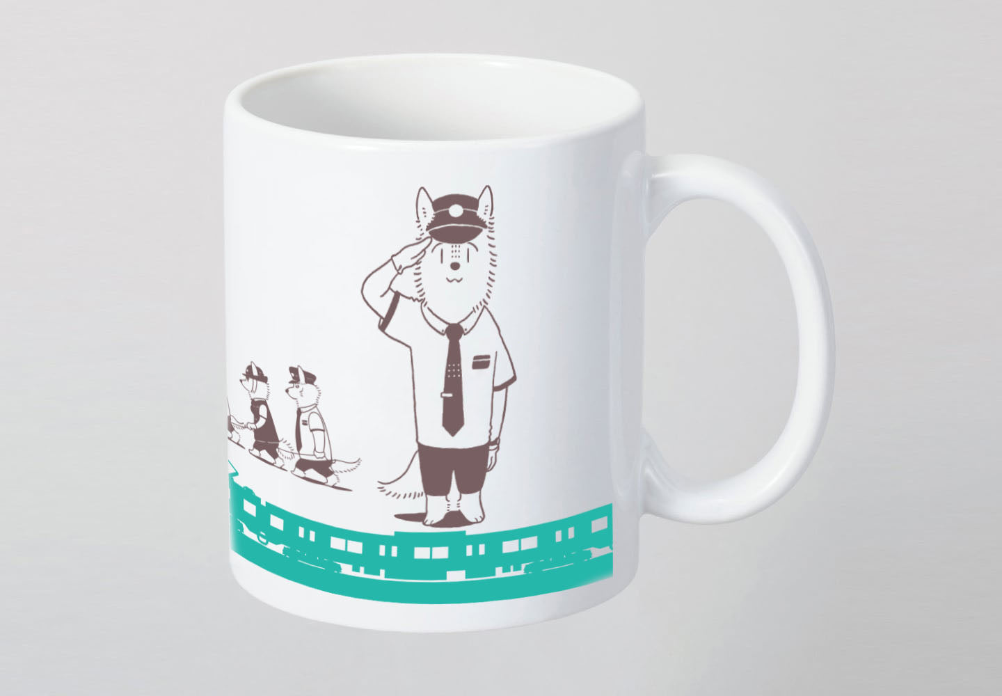 "A manga about a wolf driving a train" mug